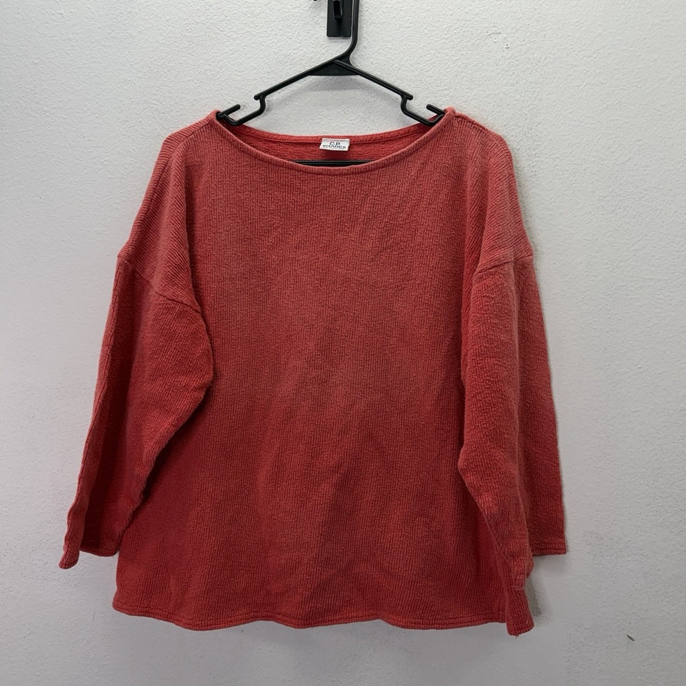 CP Shades Boat Neck Knit Sweater Sz L Top Textured Terracotta Red Long Sleeve